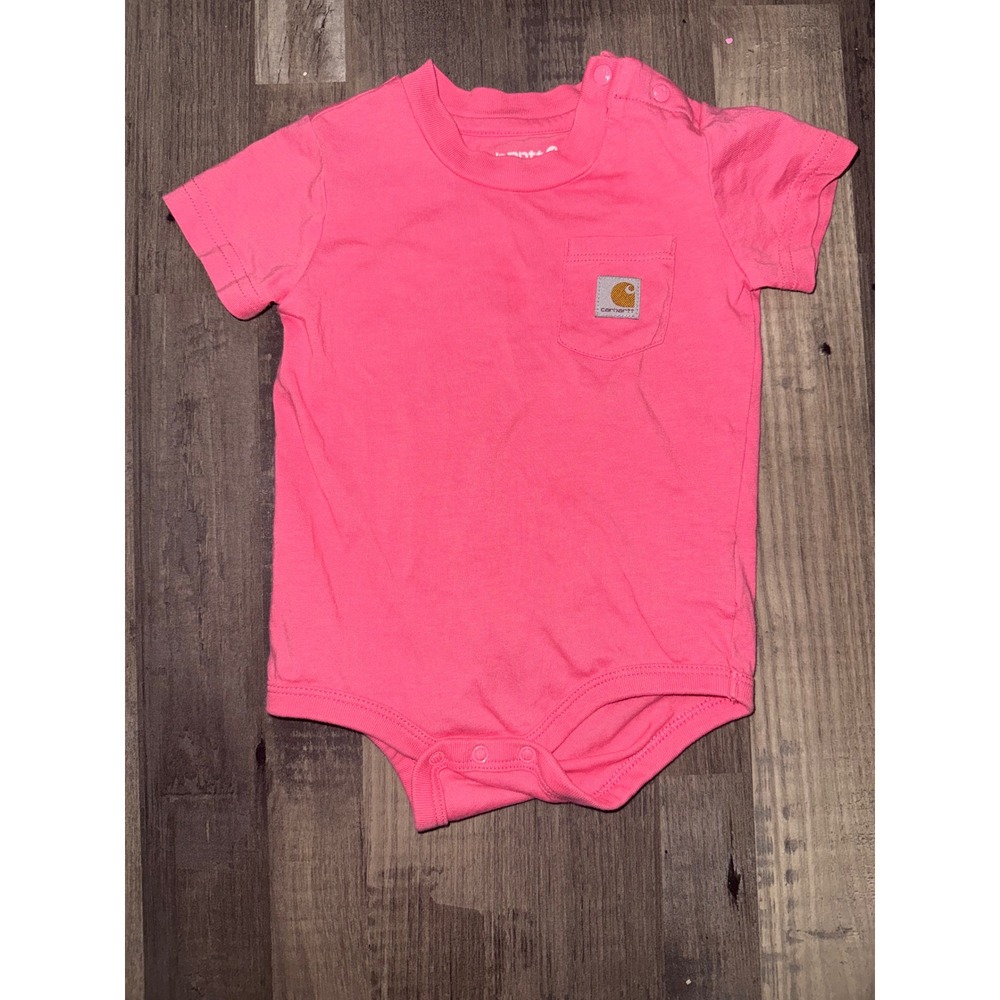 Carhartt Baby Girls Pink Short Sleeve Pocket Bodysuit One Piece 9M 9 Months